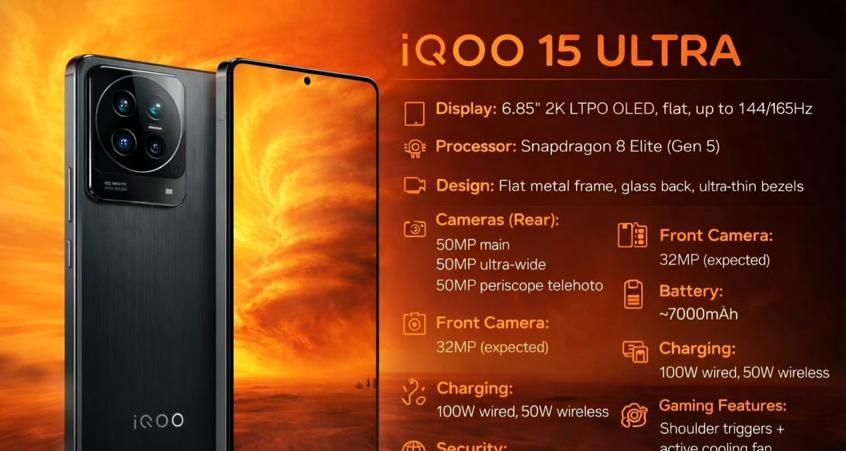 iQOO15Ultra配置曝光：骁龙8E5+2K直屏+散热风扇，最快1月底发布